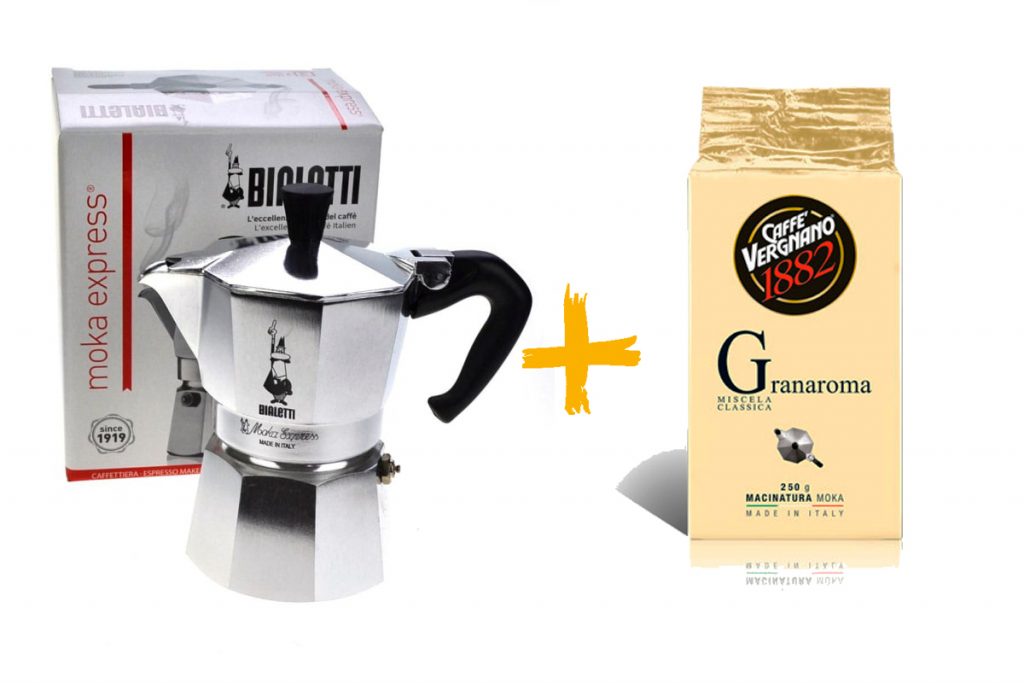 Pack Cafetera Bialetti Moka Italiana 3 Tazas + Vergnano