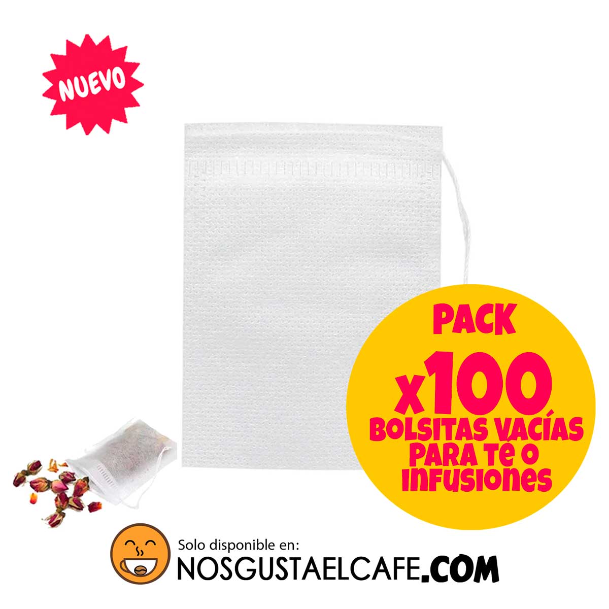 Pack 100 bolsitas vacías para té o infusiones, de tela ecológica