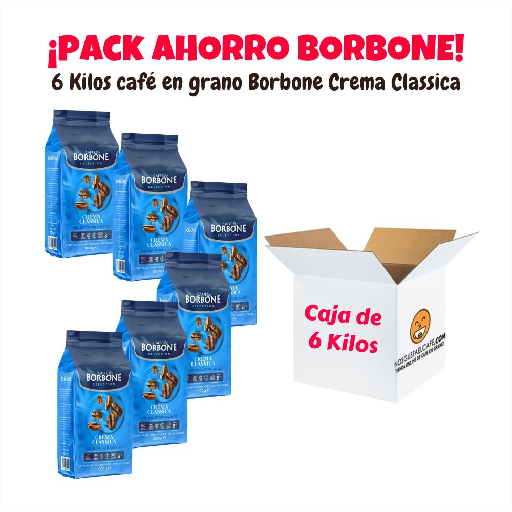 Pack ahorro 6 Kg café italiano Borbone Crema Classica en grano