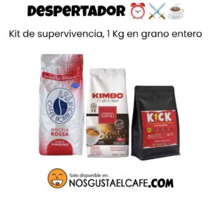 Kit de supervivencia, pack 3 variedades, 1 Kg de café en grano alto en cafeína