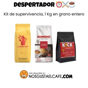 Kit de supervivencia, pack 3 variedades, 1 Kg de café en grano alto en cafeína