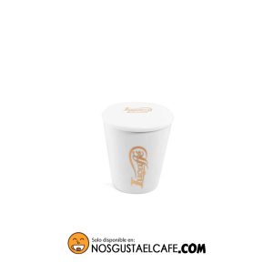 Tazón/Mug de café Lucaffè con tapa, cerámica blanca