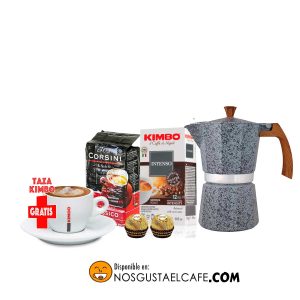 Pack regalo cafetero moka italiana 6 tazas + 2 cafés italianos + taza