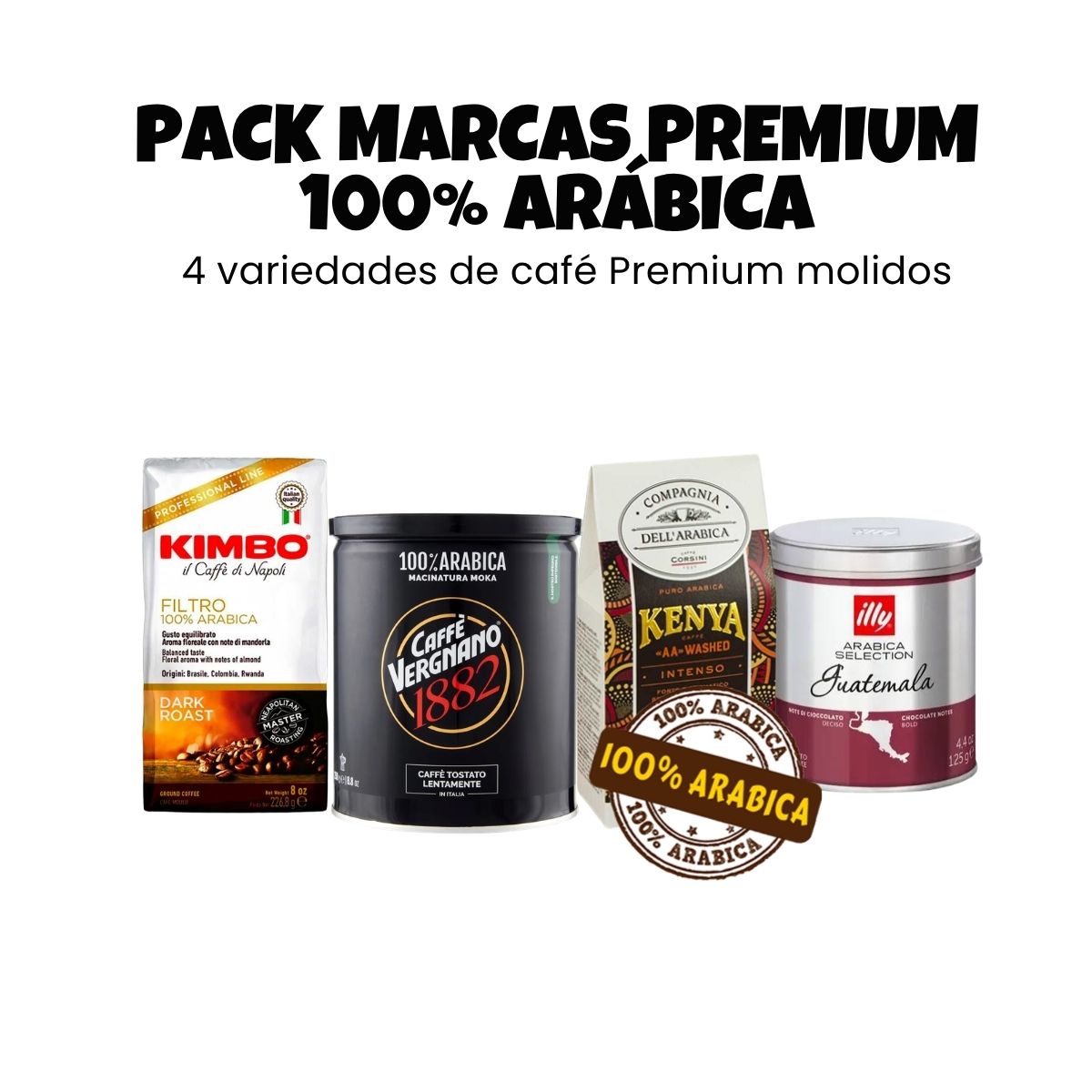Pack 4 marcas Premium, 100% arábica, molidos