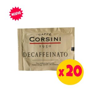 Pack 20 unidades individuales Corsini Decafeinatto, monodosis ideal para moka, filtro o espresso