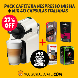 Pack Cafetera Nespresso® Inissia C40 + Mix 40 cápsulas marcas premium
