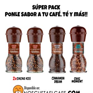 Pack x 4 aderezos Saborizantes Kotanyi para Café, Té y repostería, cada envase tiene molinillo incorporado