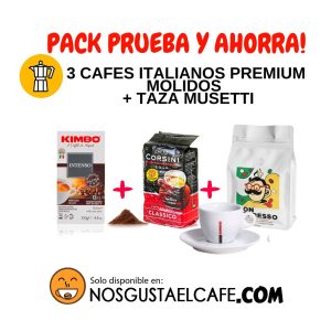 Pack 3 Cafés Italianos Molidos Para Moka + Taza Kimbo