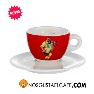 Taza importada de café tamaño cappuccino, marca Lucaffè porcelana blanca y roja, 170 ml app