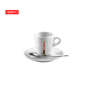 Taza para café espresso más cuchara marca Kimbo importada porcelana blanca, 50 ml