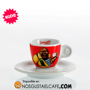 Taza importada de café tamaño espresso, marca Lucaffè porcelana blanca y roja, 60 ml