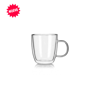 Tazón Mug de doble pared, vidrio borosilicato, capacidad de 380 ml