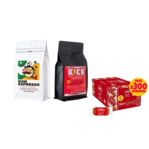 Pack Jornada Completa: Don Espresso 1 Kg.+ Kick 1 Kg.(en grano)+ 300 galletas Lotus